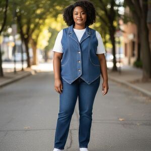 Plus Size Denim Vest Women Sleeveless Lapel Jean Jacket Waistcoat, XXL